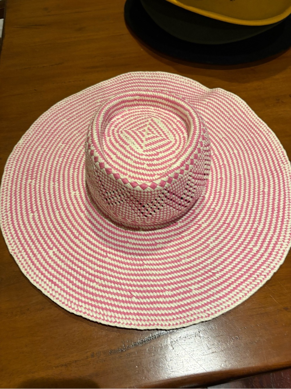 J.Crew Pink & White Woven Wide Brim Sun Hat S/M